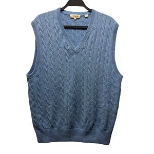 Peter Millar Mens Cable Knit Blue Cashmere Sweater Vest Size L